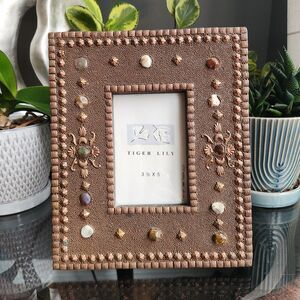 Vtg 1999 Y2k Tiger LIly 3.5x5" Picture Frame Copper & Gemstone Whimsygoth Witchy